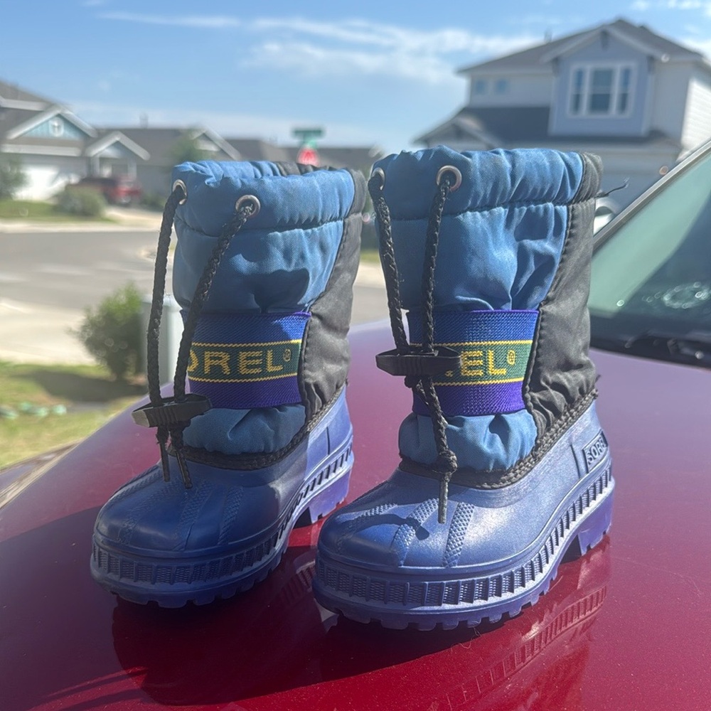 Sorel Blue and Black Rain & Snow Boots with Velcro Straps